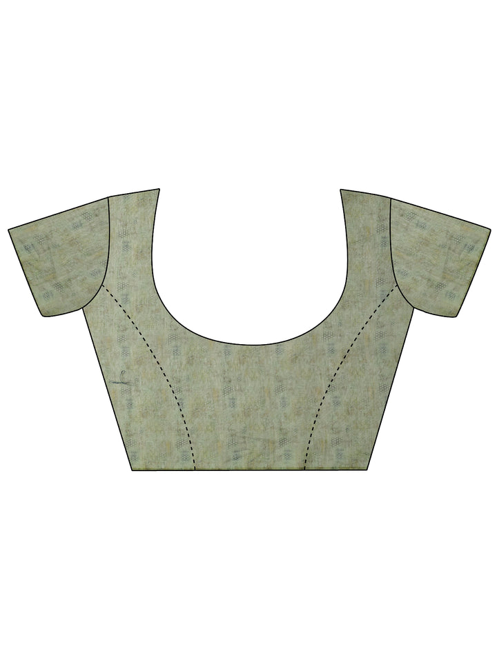 Green Printed Silk Blend Sarees With Unstitched Blouse Piece