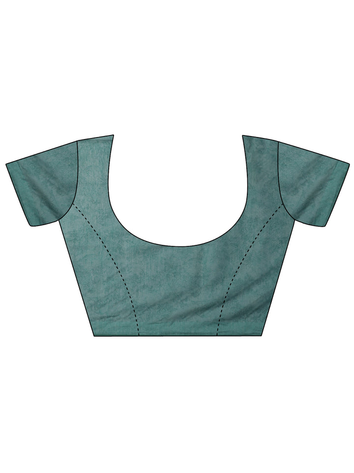 Blue Printed Silk Blend Sarees With Unstitched Blouse Piece