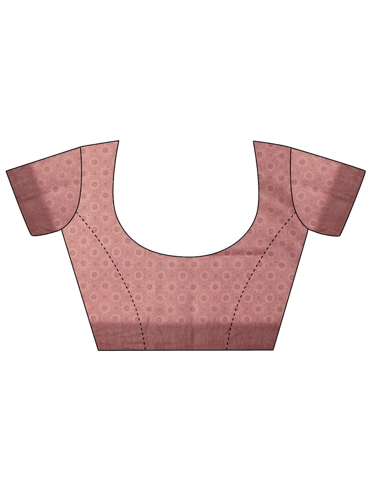 Peach Printed Silk Blend Sarees With Unstitched Blouse Piece