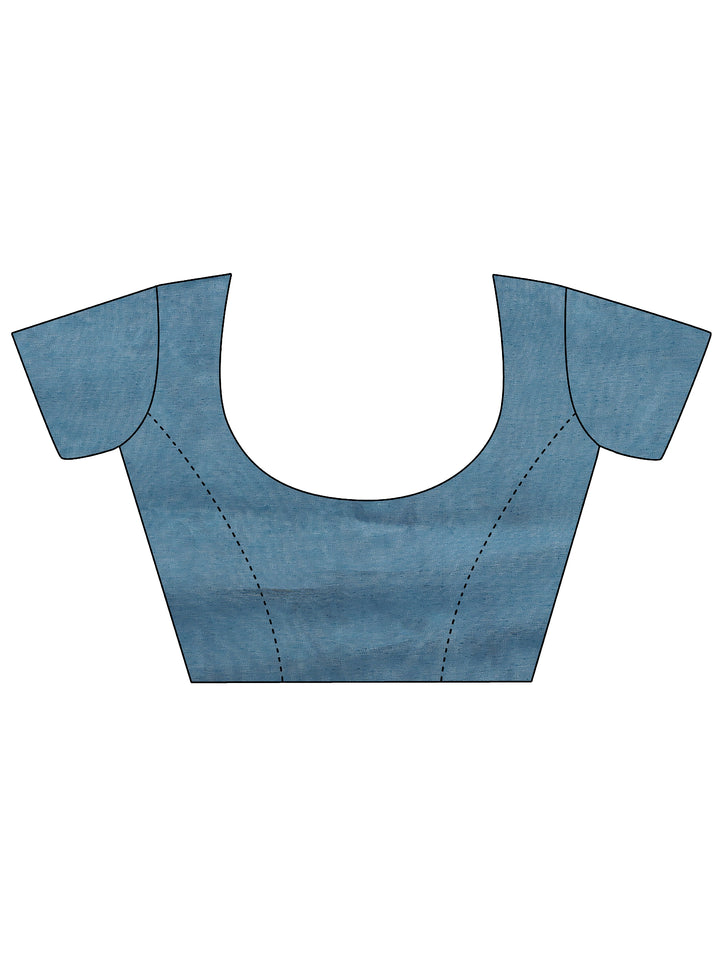 Blue Printed Silk Blend Sarees With Unstitched Blouse Piece