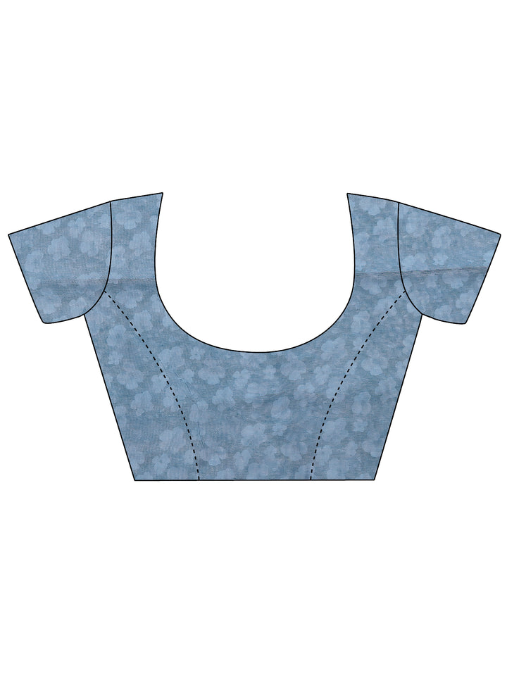 Blue Printed Silk Blend Sarees With Unstitched Blouse Piece