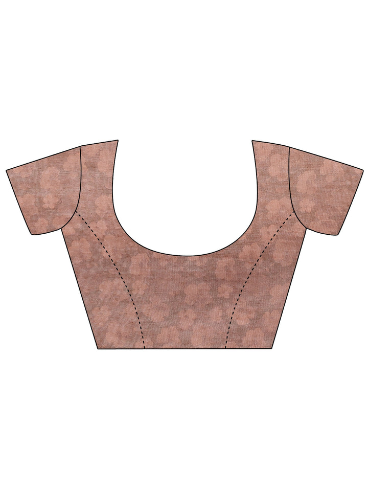 Brown Printed Silk Blend Saree With Unstitched Blouse Piece