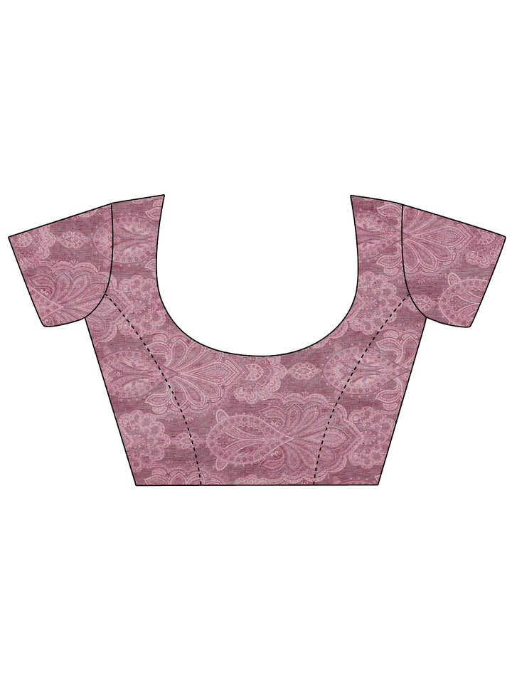 Purple Printed Silk Blend Sarees With Unstitched Blouse Piece