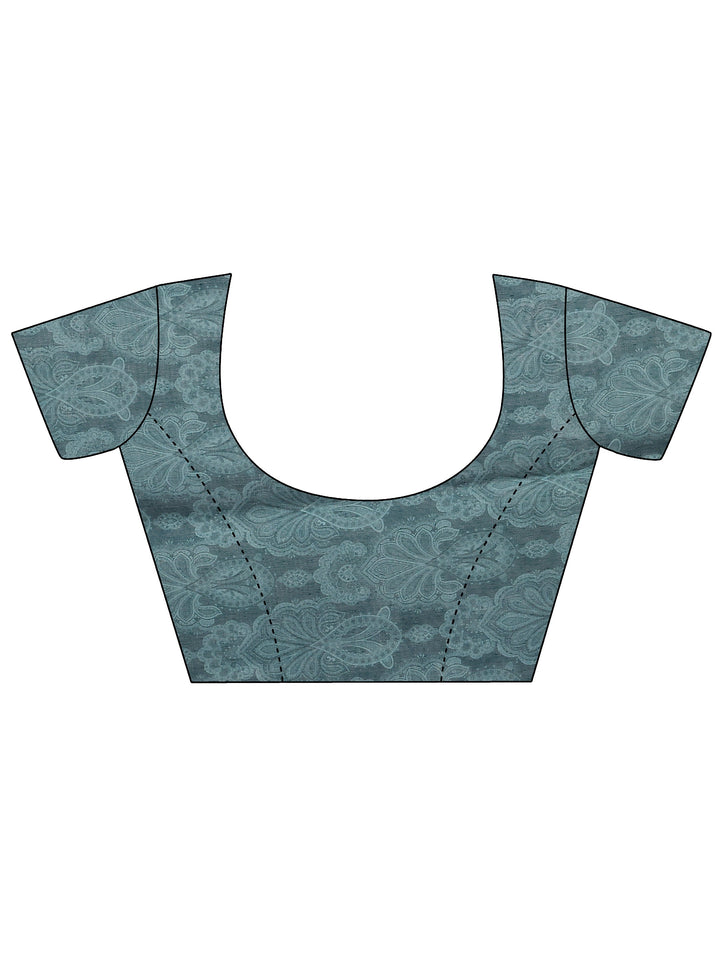 Blue Printed Silk Blend Sarees With Unstitched Blouse Piece