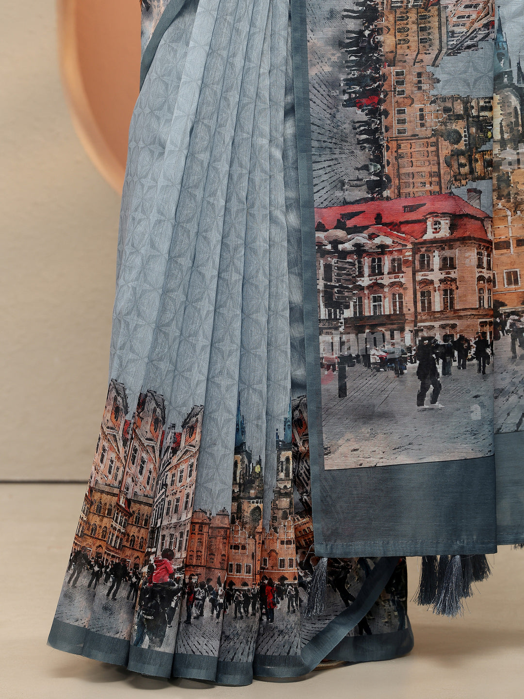 Blue Tribal Printed Sarees With Unstitched Blouse Piece