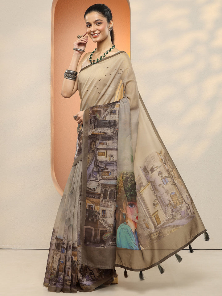 Green Tribal Printed Sarees With Unstitched Blouse Piece