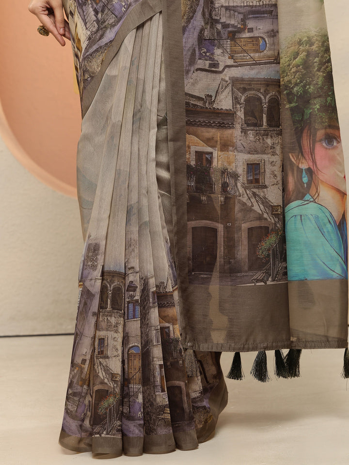 Green Tribal Printed Sarees With Unstitched Blouse Piece