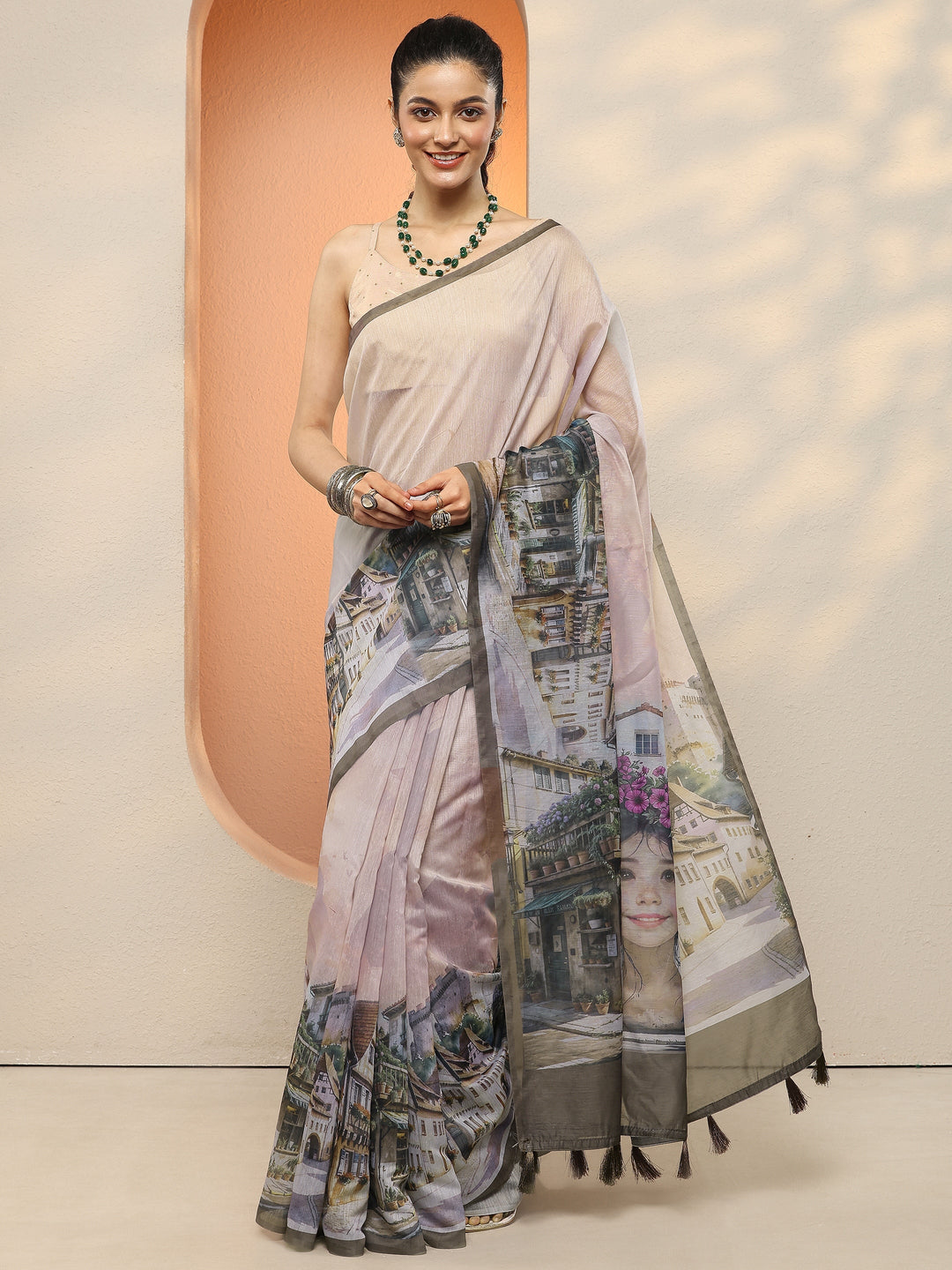 Lavender Tribal Printed Sarees With Unstitched Blouse Piece