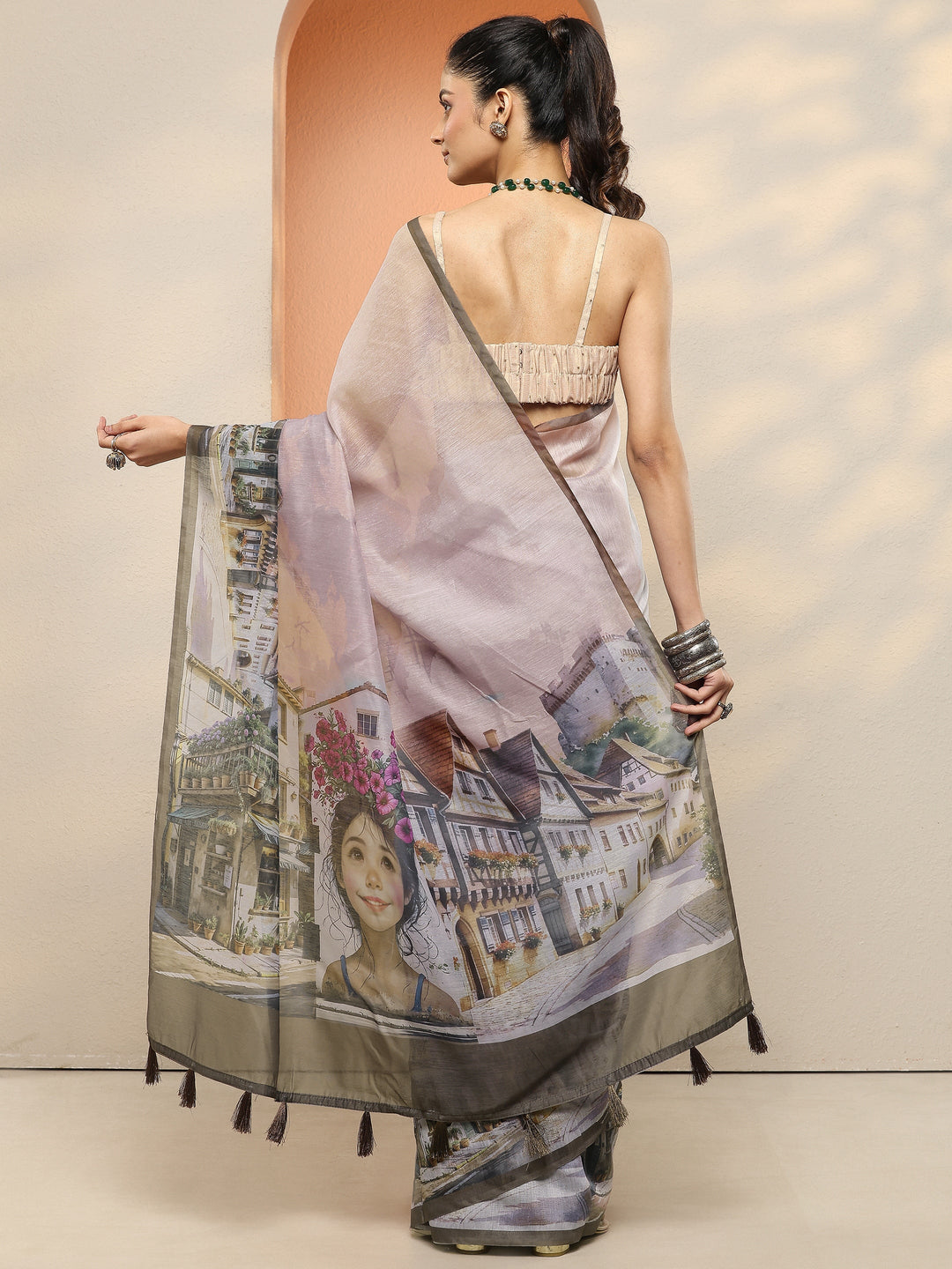 Lavender Tribal Printed Sarees With Unstitched Blouse Piece