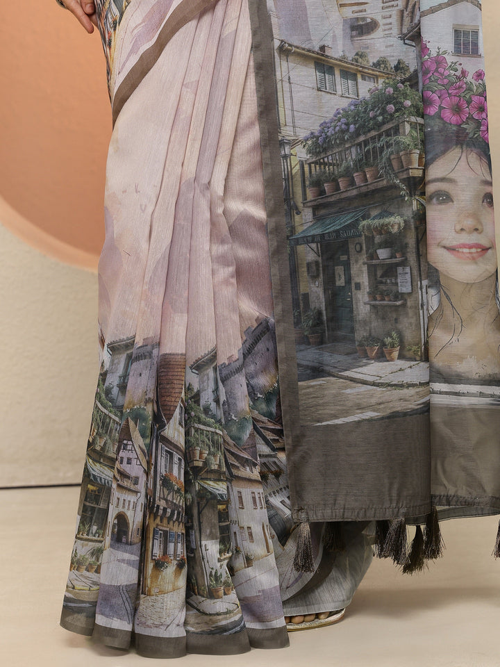 Lavender Tribal Printed Sarees With Unstitched Blouse Piece