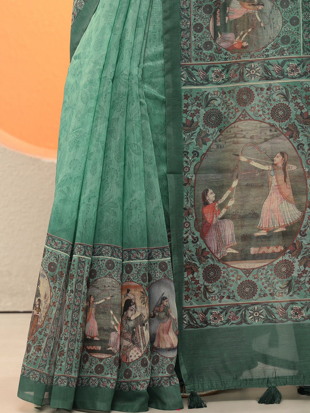 Blue Printed Silk Blend Sarees With Unstitched Blouse Piece