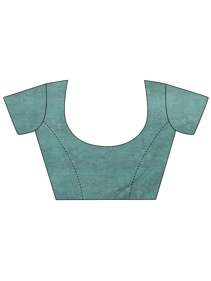 Blue Printed Silk Blend Sarees With Unstitched Blouse Piece