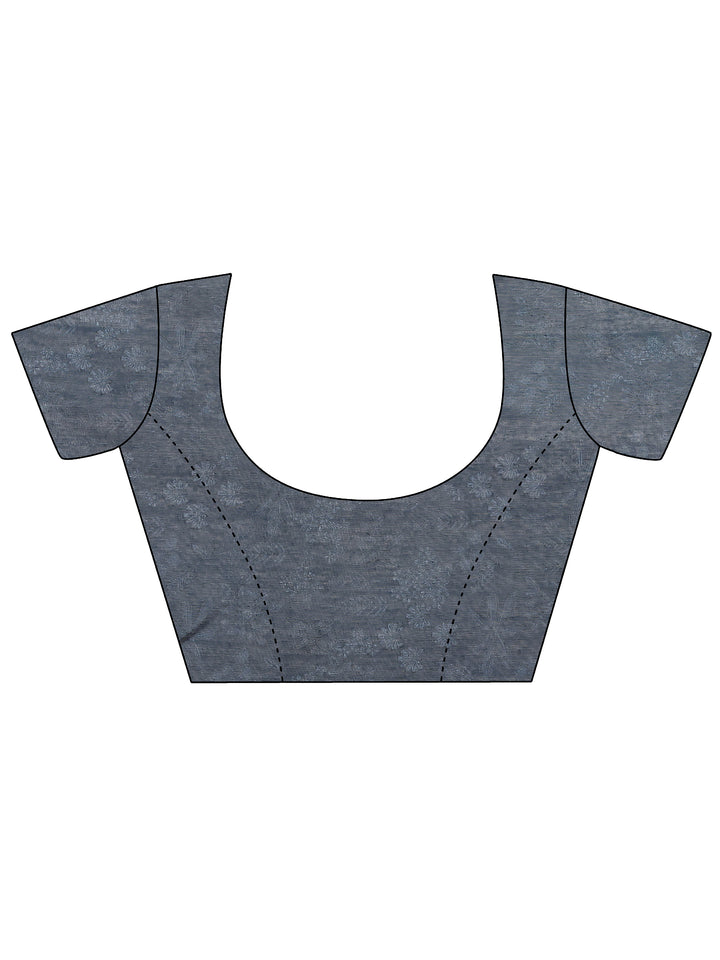 Blue Printed Silk Blend Sarees With Unstitched Blouse Piece