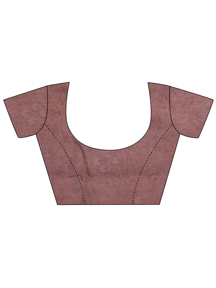 Peach Printed Silk Blend Saree With Unstitched Blouse Piece