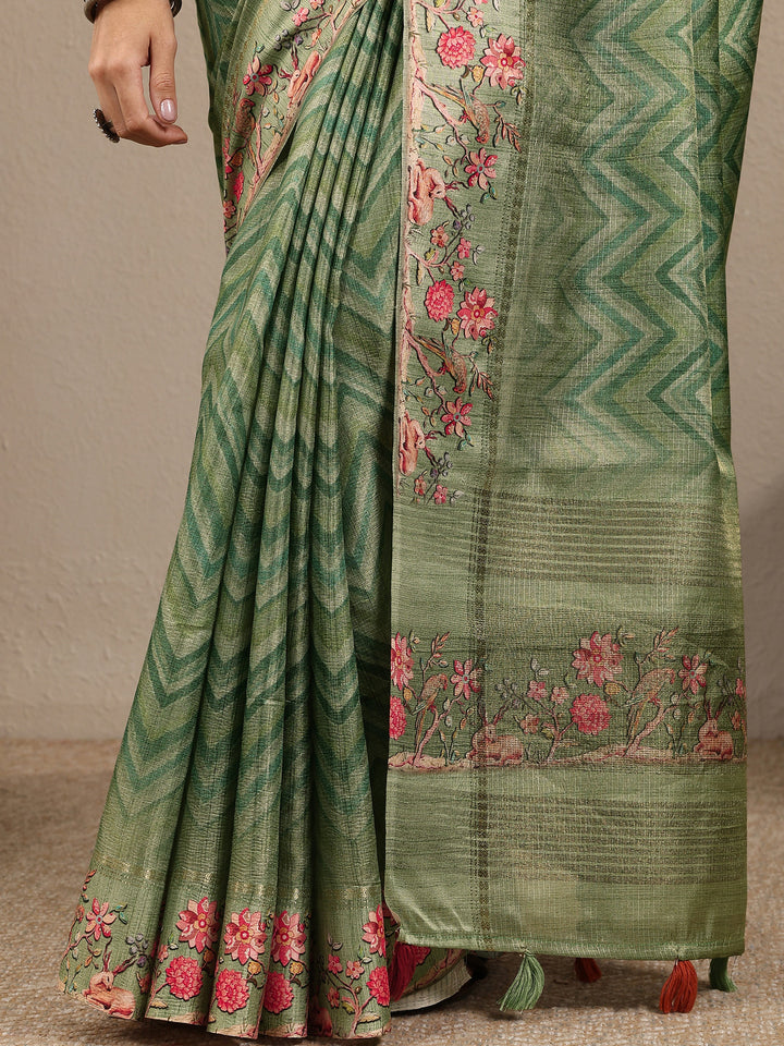 Green Leheriya Printed Silk Blend Saree With Unstitched Blouse Piece