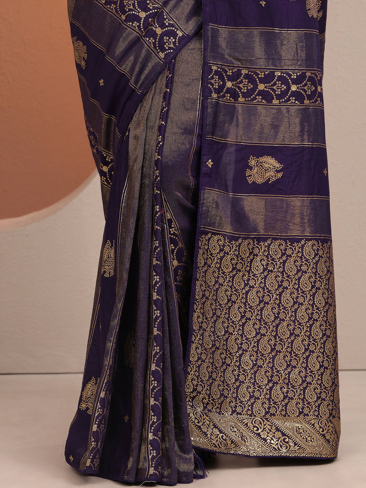 Purple Woven Design Banarsi Silk Blend Saree With Unstitched Blouse Piece