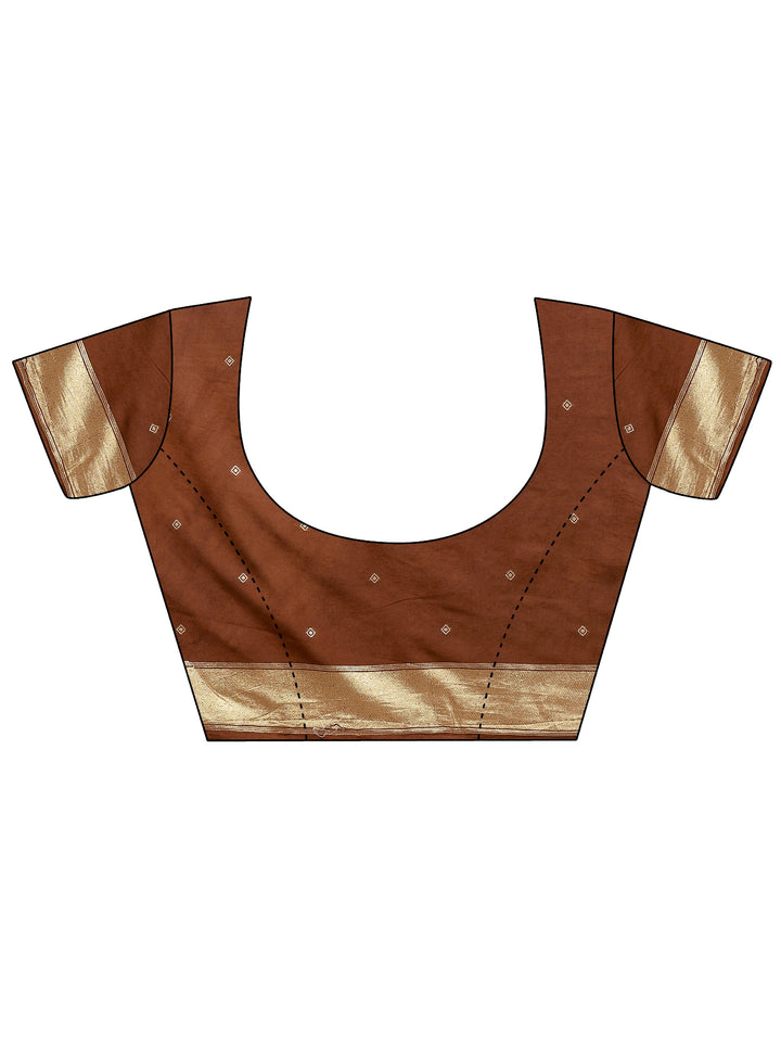 Brown Striped Woven Design Silk Blend Saree With Unstitched Blouse Piece