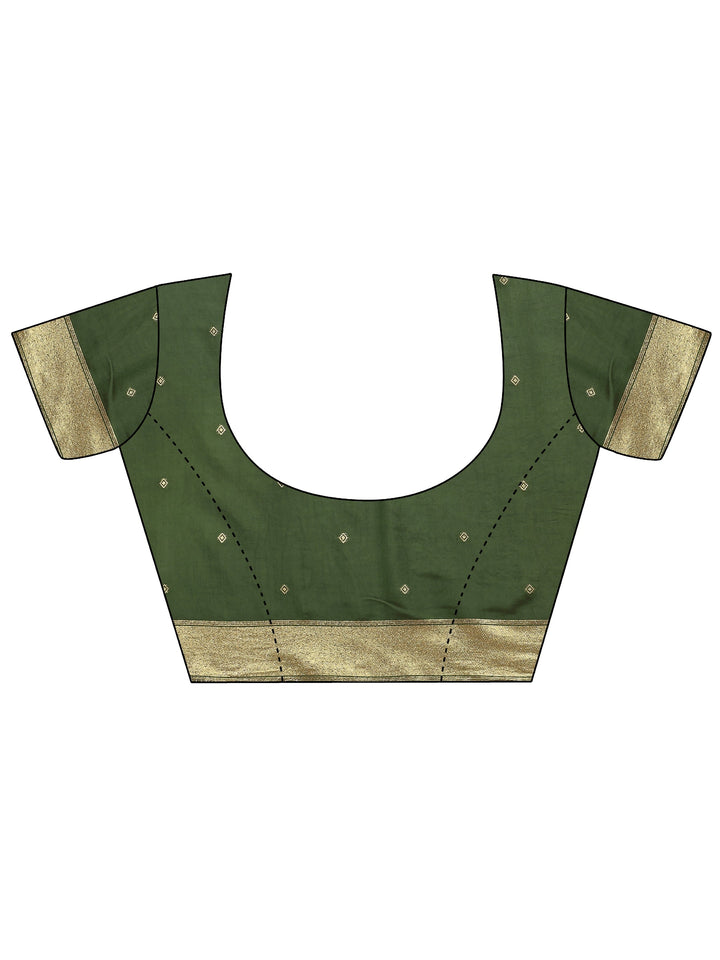 Green Striped Woven Design Silk Blend Saree With Unstitched Blouse Piece