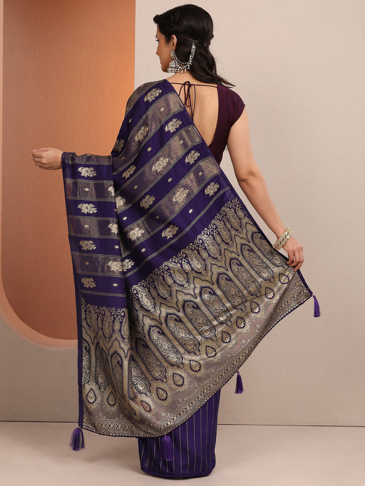 Purple Woven Design Banarsi Silk Blend Saree With Unstitched Blouse Piece