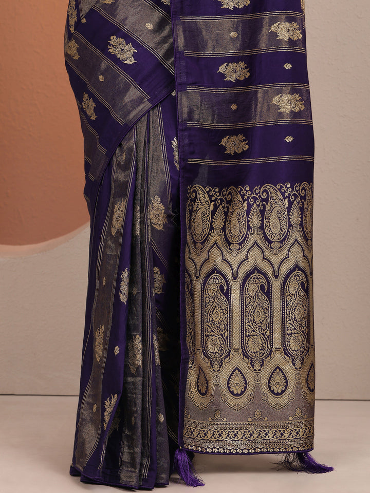 Purple Woven Design Banarsi Silk Blend Saree With Unstitched Blouse Piece