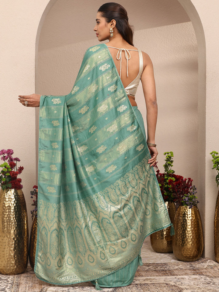 Green Woven Design Banarsi Silk Blend Saree With Unstitched Blouse Piece