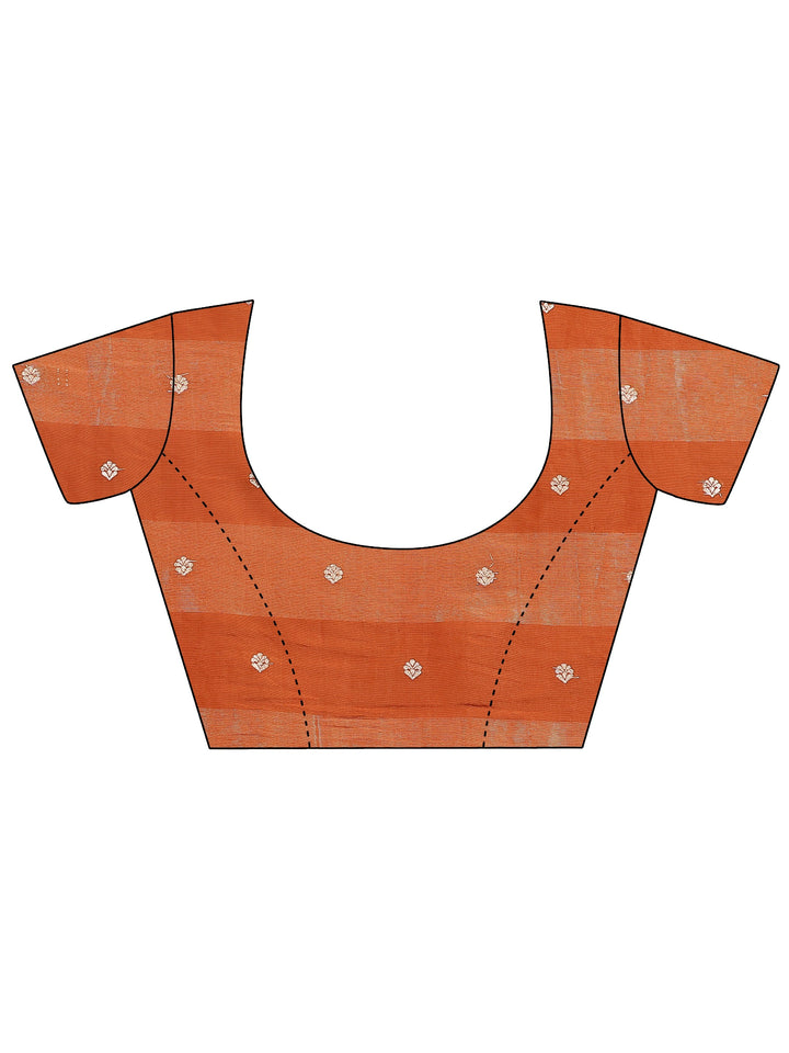 Rust Woven Design Banarsi Silk Blend Saree With Unstitched Blouse Piece