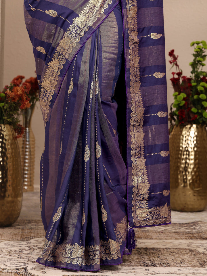 Purple Woven Design Banarsi Silk Blend Saree With Unstitched Blouse Piece