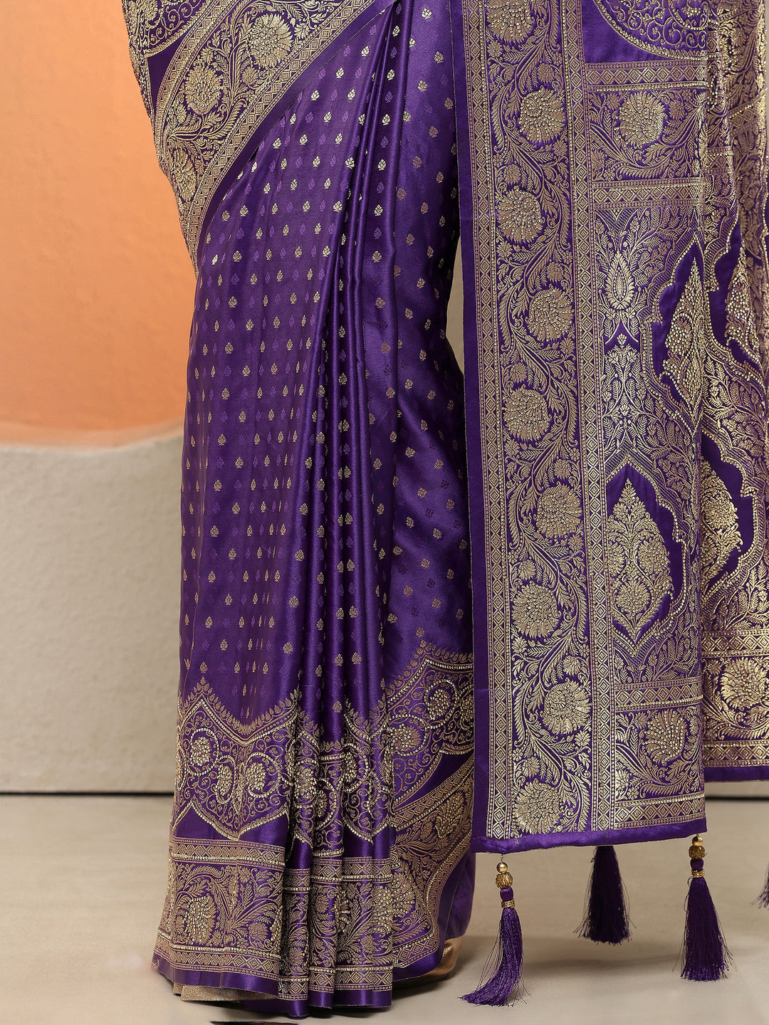 Purple Woven Design Silk Blend Sarees With Unstitched Blouse Piece