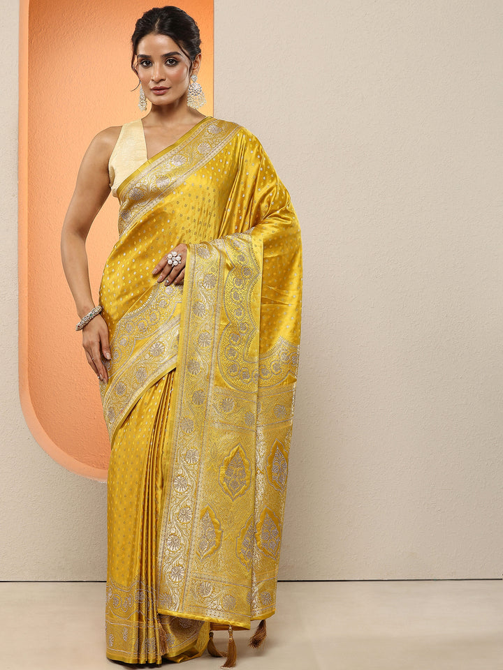 Mustard Woven Design Silk Blend Sarees With Unstitched Blouse Piece