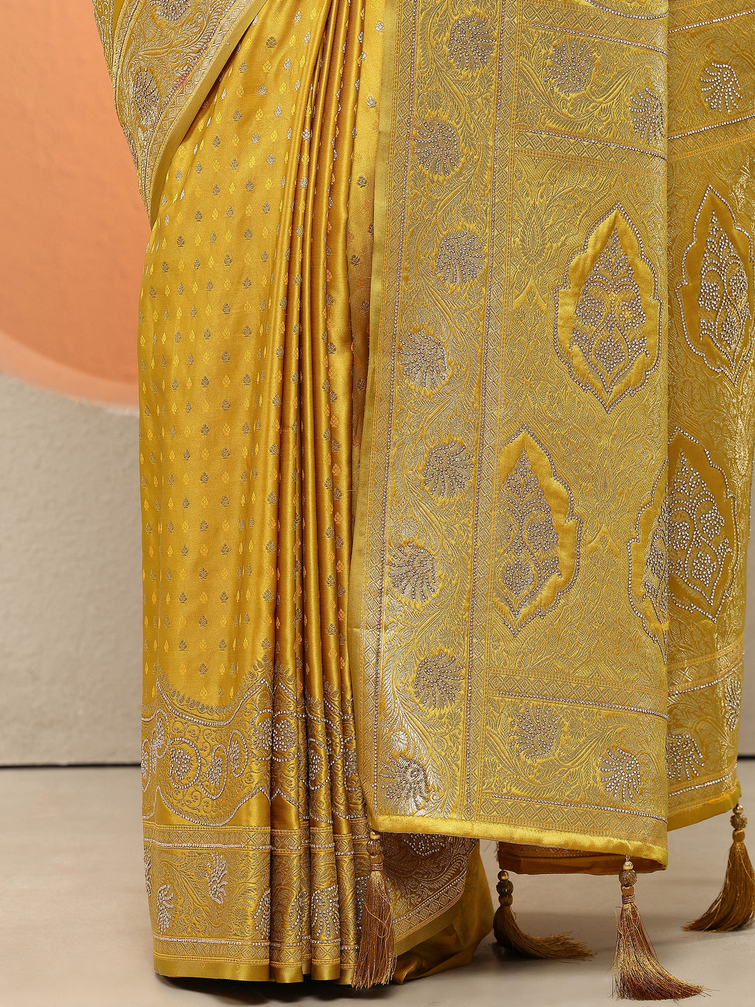 Mustard Woven Design Silk Blend Sarees With Unstitched Blouse Piece
