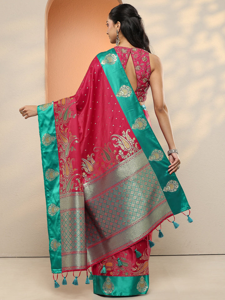 Pink Woven Design Silk Blend Sarees With Unstitched Blouse Piece