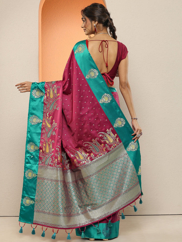 Maroon Woven Design Silk Blend Sarees With Unstitched Blouse Piece