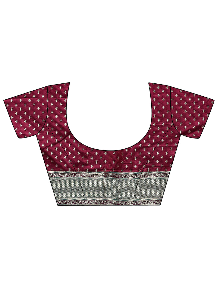 Maroon Woven Design Silk Blend Sarees With Unstitched Blouse Piece