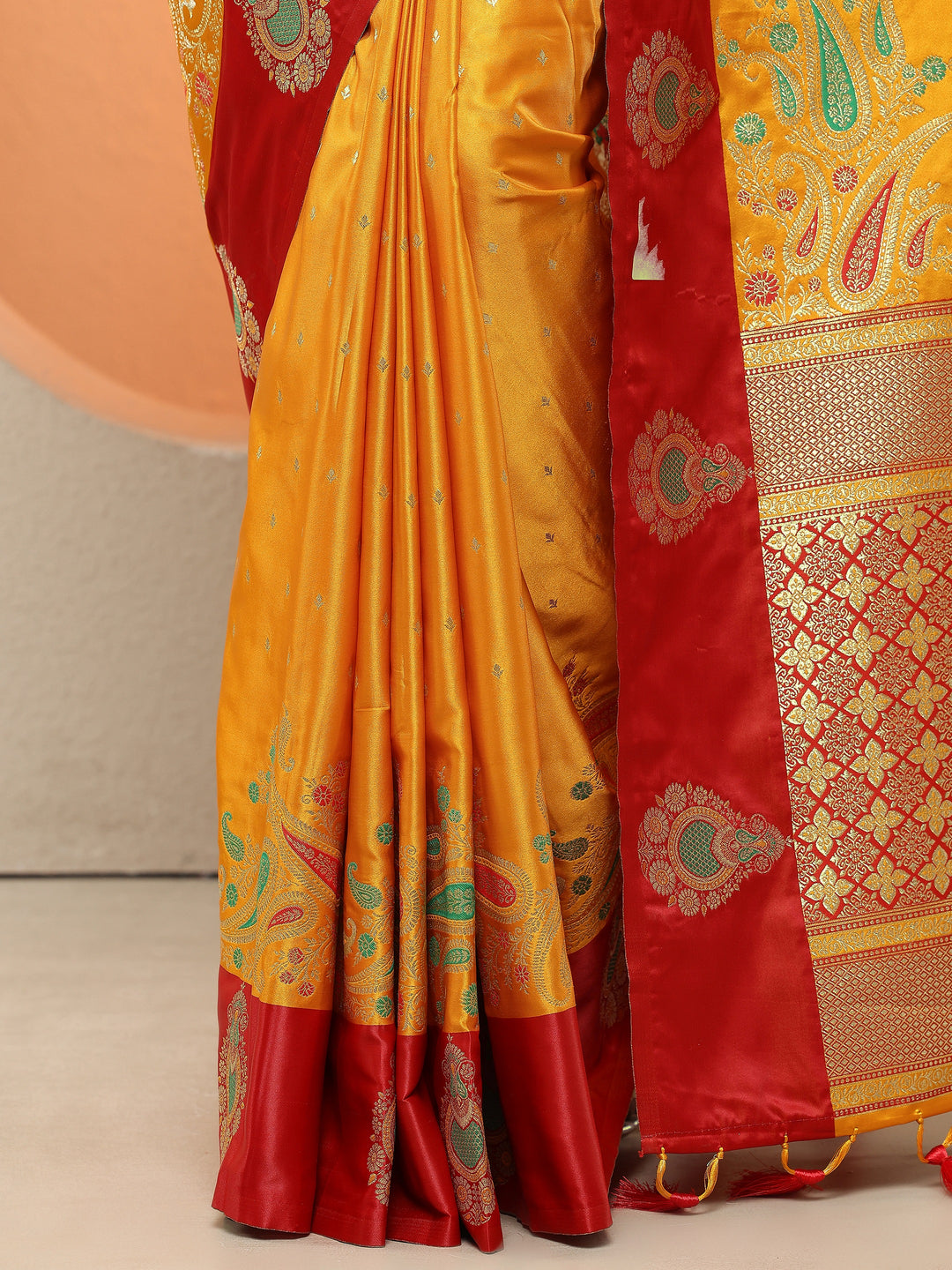 Mustard Woven Design Silk Blend Sarees With Unstitched Blouse Piece