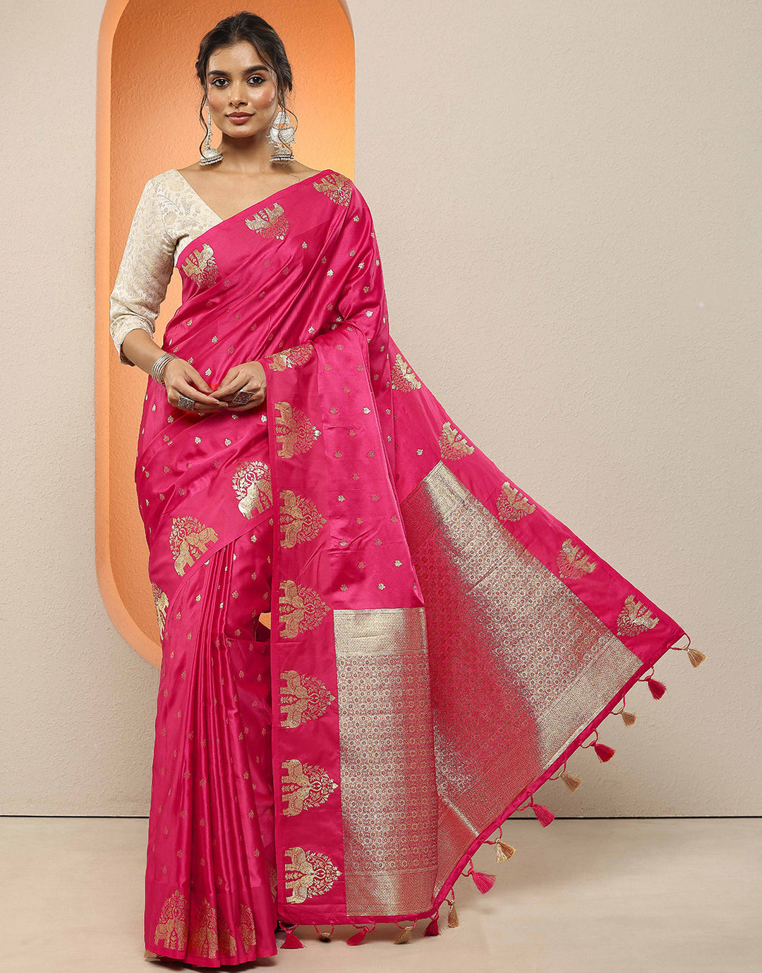 Pink Woven Design Silk Blend Sarees With Unstitched Blouse Piece