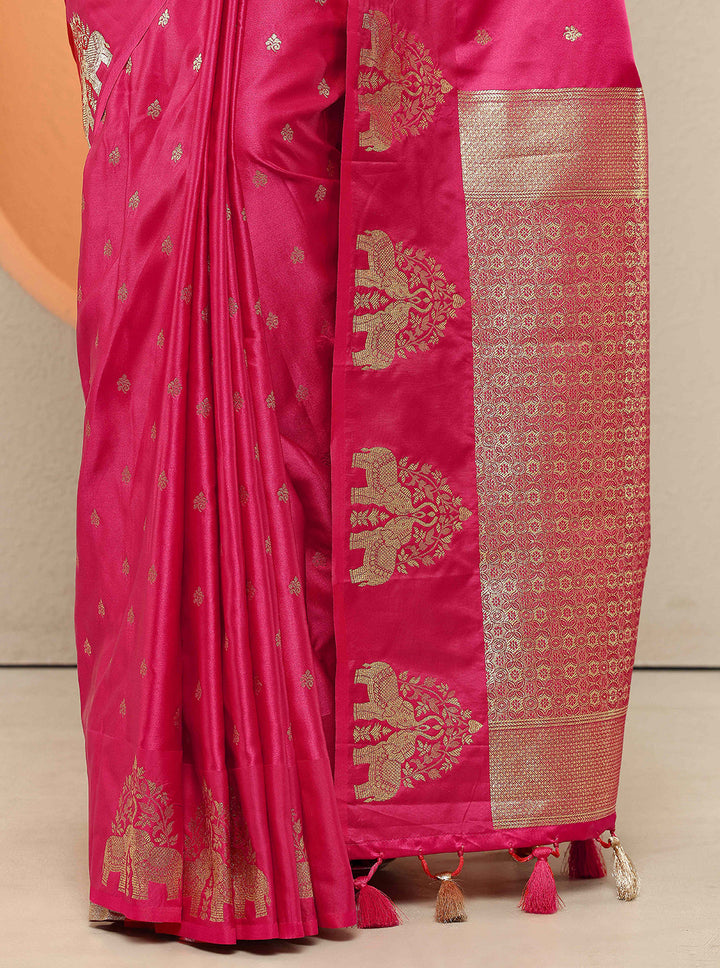 Pink Woven Design Silk Blend Sarees With Unstitched Blouse Piece