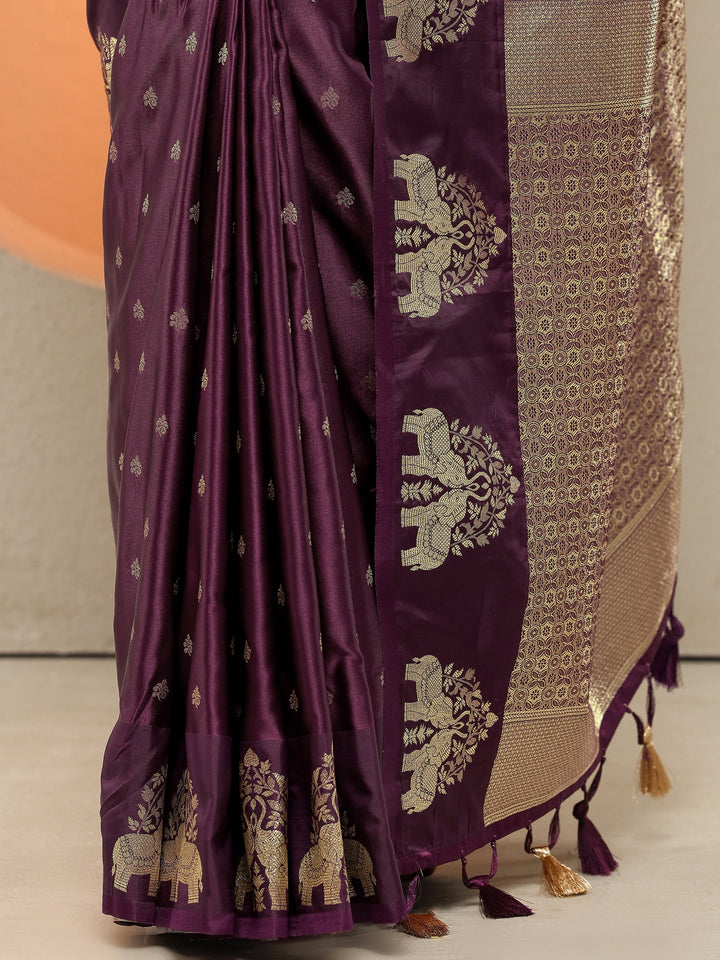 Burgundy Woven Design Silk Blend Sarees With Unstitched Blouse Piece