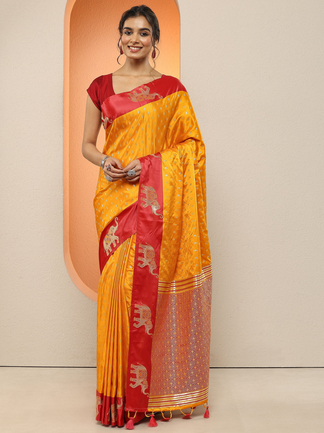 Mustard  Woven Design Silk Blend Sarees With Unstitched Blouse Piece