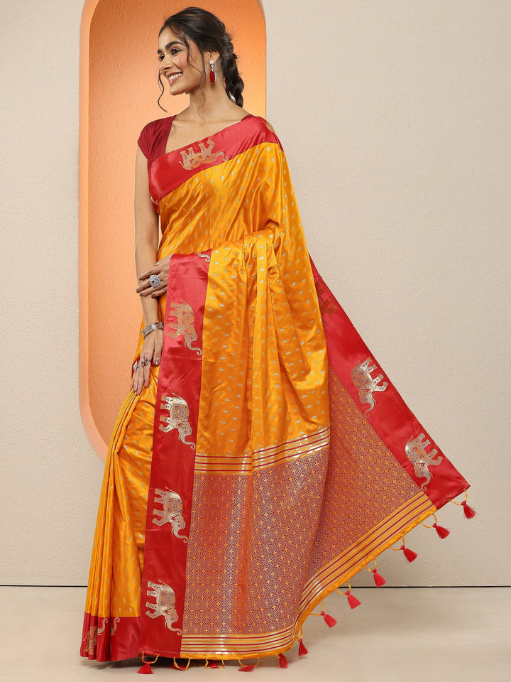 Mustard  Woven Design Silk Blend Sarees With Unstitched Blouse Piece