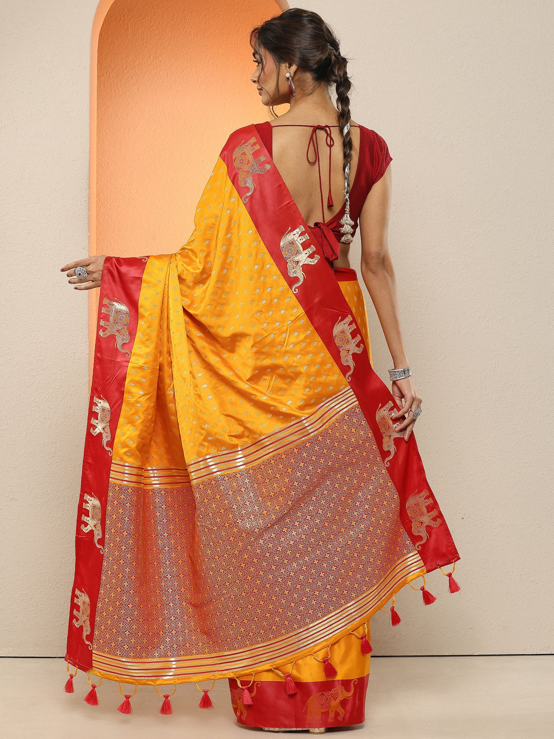 Mustard  Woven Design Silk Blend Sarees With Unstitched Blouse Piece