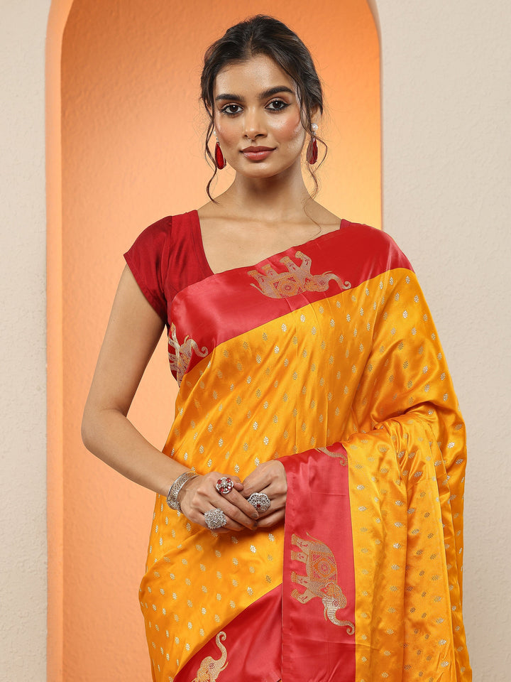 Mustard  Woven Design Silk Blend Sarees With Unstitched Blouse Piece