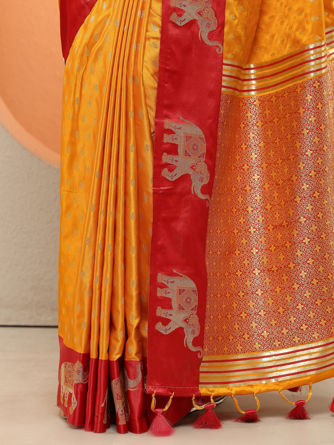 Mustard  Woven Design Silk Blend Sarees With Unstitched Blouse Piece