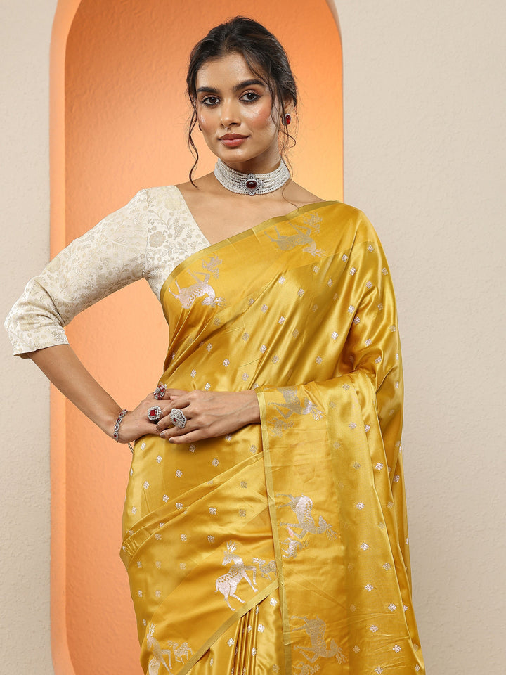 Yellow Woven Design Silk Blend Sarees With Unstitched Blouse Piece