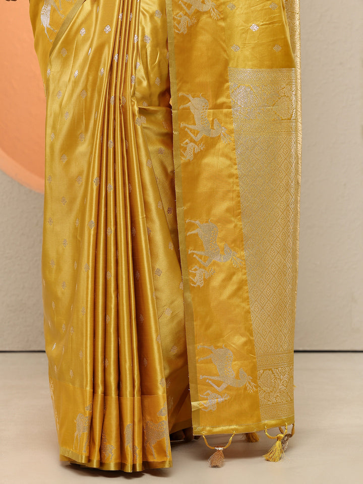 Yellow Woven Design Silk Blend Sarees With Unstitched Blouse Piece