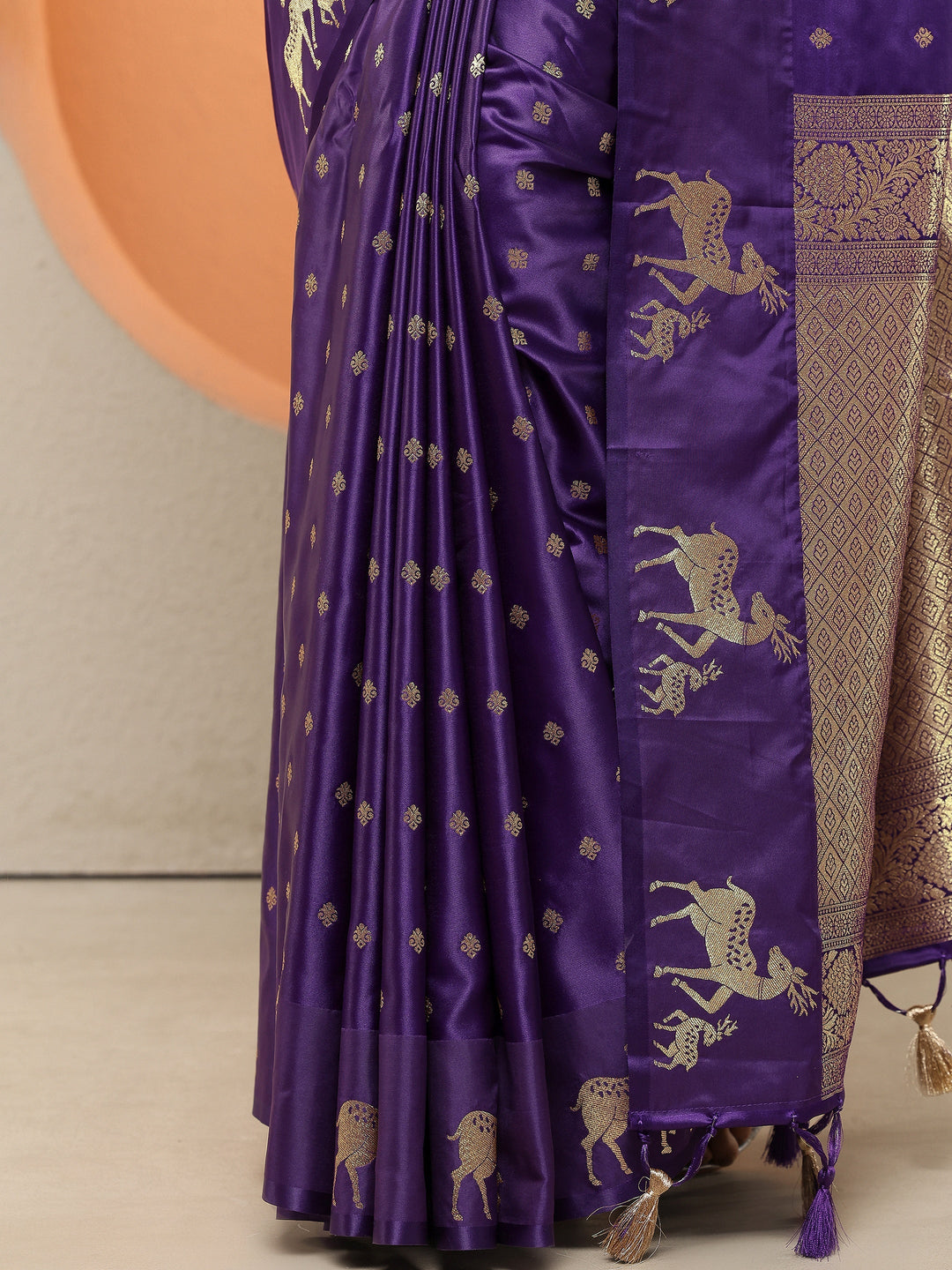 Purple Woven Design Silk Blend Sarees With Unstitched Blouse Piece