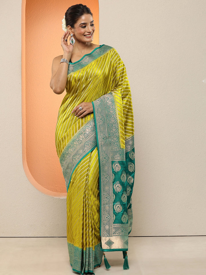 Green Woven Design Silk Blend Sarees With Unstitched Blouse Piece