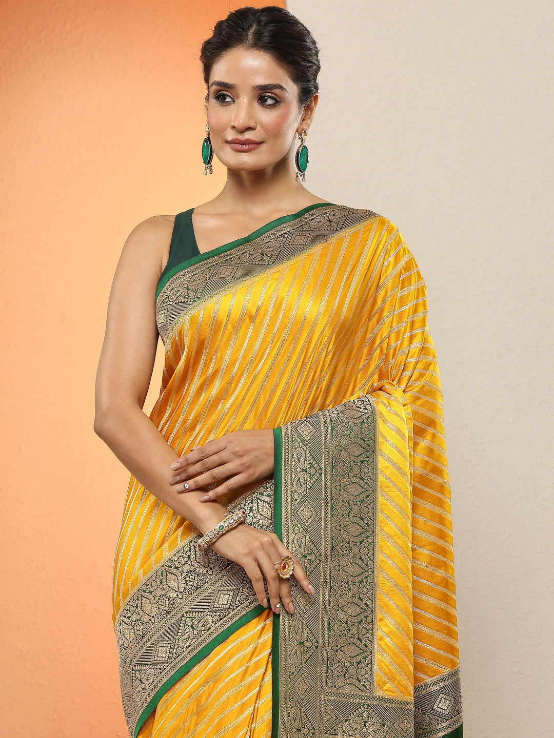 Mustard Woven Design Silk Blend Sarees With Unstitched Blouse Piece