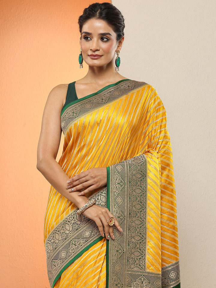 Mustard Woven Design Silk Blend Sarees With Unstitched Blouse Piece
