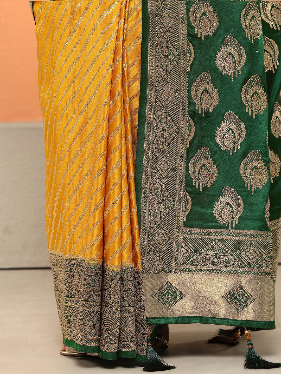 Mustard Woven Design Silk Blend Sarees With Unstitched Blouse Piece
