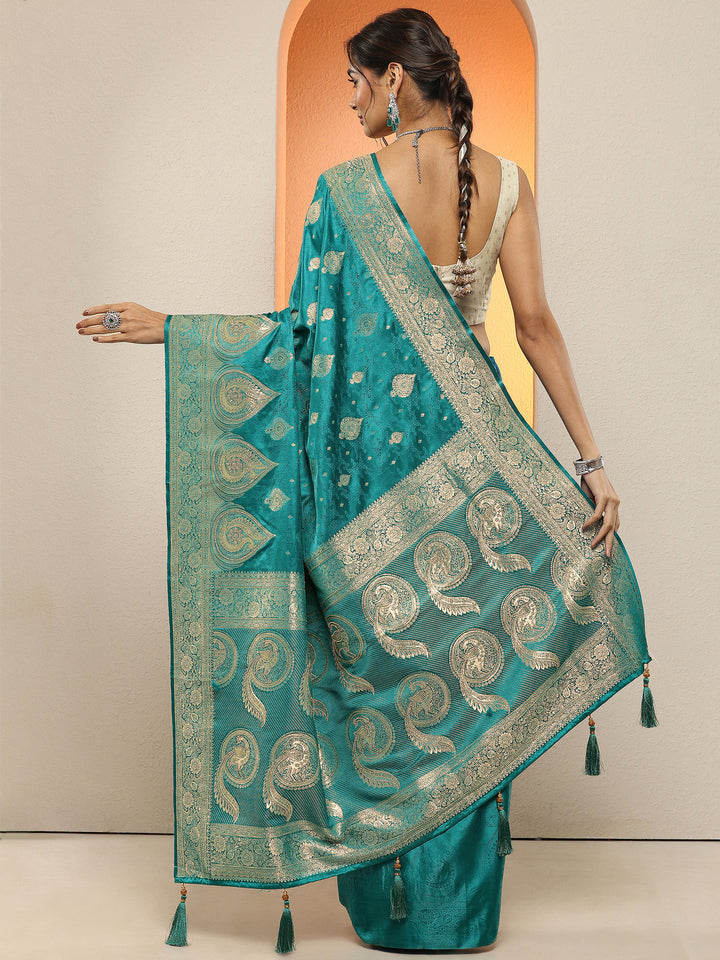 Green Woven Design Silk Blend Sarees With Unstitched Blouse Piece